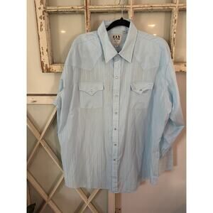 Fly Cattleman size XXL light blue patterned pearl snap shirt